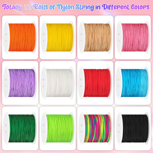12 Rolls Nylon String for Bracelets, Jewelry Making, Kumihimo, Macrame & Wind Chimes – Compatible with Beading Tools 1