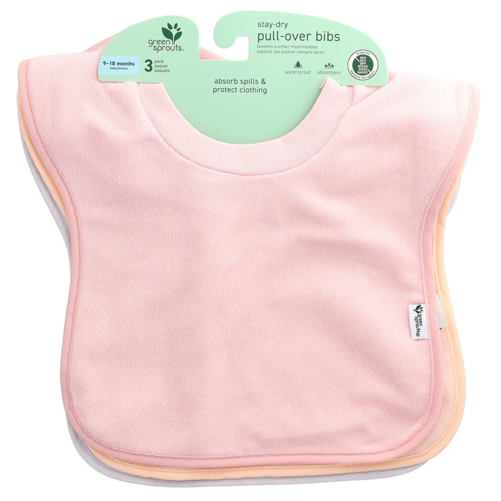 Green Sprouts , Stay-Dry Pull-Over Bibs, 9-18 Months, 3 Pack