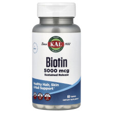 Biotin från KAL, Sustained Release, 5,000 mcg, 60 Tabletter