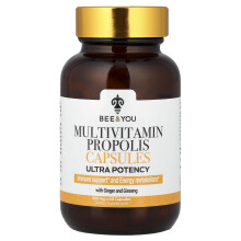 Bee & You, Multivitamin Propolis Kapsler med Ingefær og Ginseng, Ultra Potens, 60 Kapsler