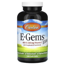 Carlson, E-Gems Elite, Βιταμίνη E με Τωκοφερόλες & Τωκοτριενόλες, 268 mg (400 IU), 240 Σκληρά Γελοίδια