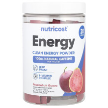Nutricost, Energie, Pulbere de Energie Curată, Passionfruit Guava, 20 Stick Packs, 0.18 oz (5 g) Fiecare