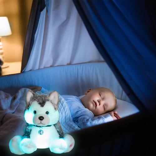 Almofada de pelúcia Husky sentado com luzes LED de 25 cm 1