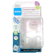 MAM, Supreme Night Pacifier, 0-6 Months, Pink/Clear, 2 Count