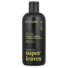 ATTITUDE, Super Bladeren, 2N1 volume shampoo & conditioner, voor mannen, amber & citroen, 14 fl oz (415 ml)