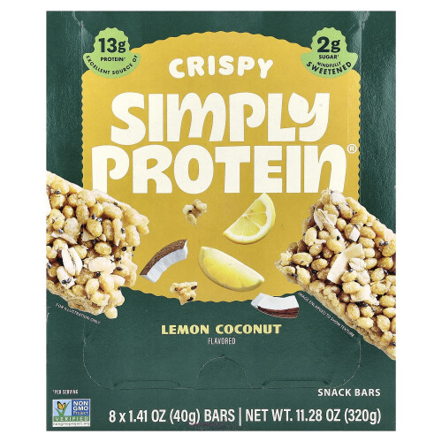 Barras de Snack Crispy, Limón Coco, 8 Barras, 1.41 oz (40 g) Cada