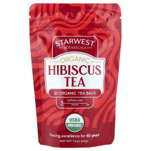 Starwest Botanicals, Té de Hibisco Orgánico, Libre de Caffeína, 20 Bolsas de Té Orgánicas, 1.4 oz (40 g)