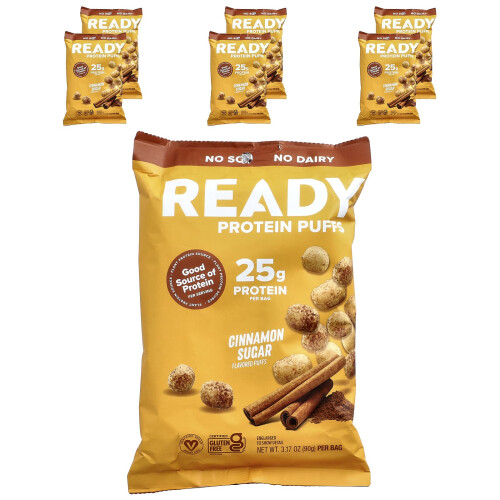 Ready, Protein Puffs, Κανέλα Ζάχαρη, 6 Bags, 3.17 oz (90 g) Each