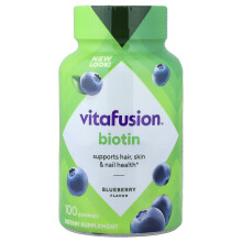 VitaFusion, Biotin, Ekstra Styrke, Naturlig Blåbær, 5,000 mcg, 100 Gummies (2,500 mcg per Gummy)
