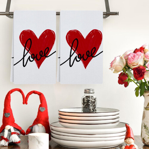 Kitchen Towel Red Hearts 23.6 x 15.8 Inch 2