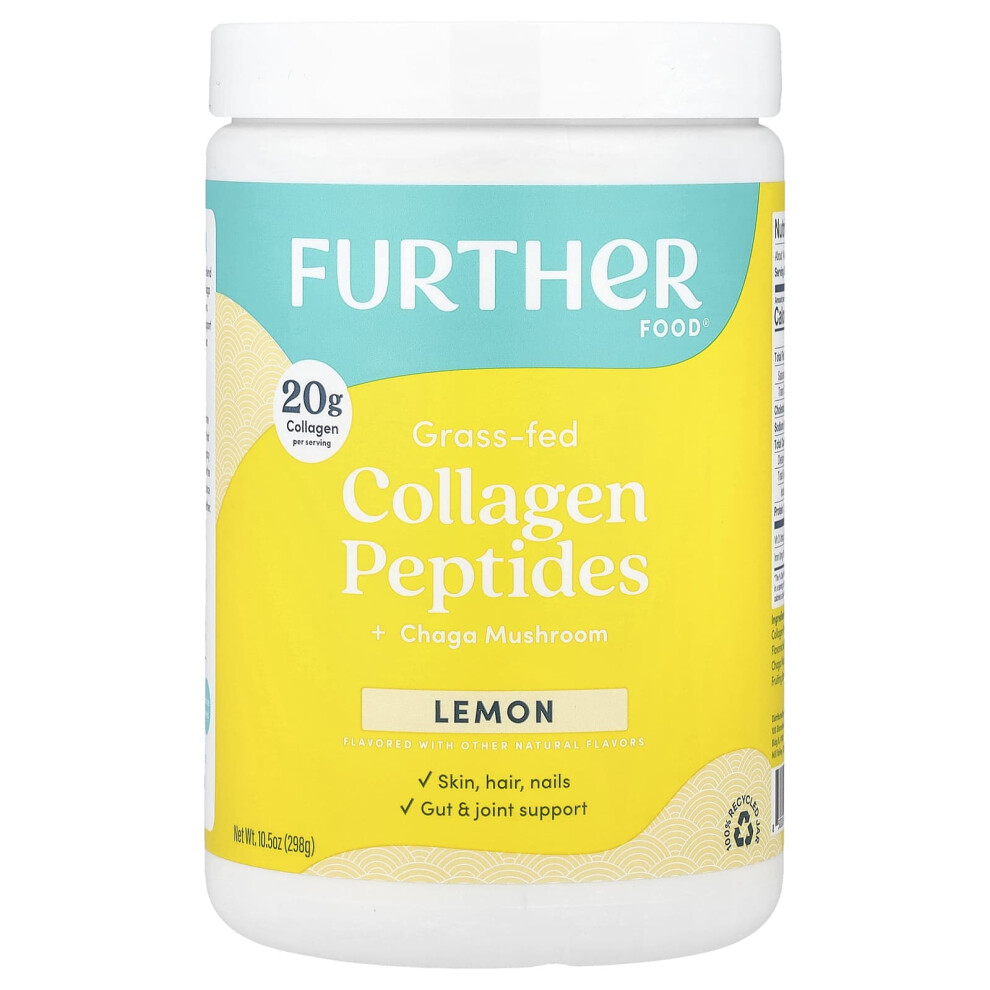 Further Food , Grass-Fed Collagen Peptides + Chaga Mushroom, Lemon, 10.5 Oz (298 G)