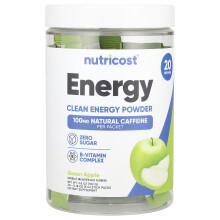 Nutricost, Energie, Clean Energy Powder, Grün Apfel, 20 Stangenpackungen, 0,18 oz (5 g) Jeder