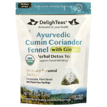 DelighTeas, Ayurvedische Kumine Coriandermunt met Gember, Kruiden Detox Thee, Koffievrij, 30 Luxe Pyramid Tassen, 4,2 oz (120 g)