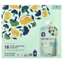 Cerebelly, Organický Detský Puro, Brokolice Hruška, 6 Pouches, 4 oz (113 g) Každý