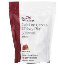 Bariatric Advantage, Wapń Cytrynowy w Formie Słodkich Kęsów, Bez Cukru, Truskawka, 90 Miękkich Kęsów