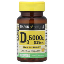 Mason Natural, Vitamina D3, 125 mcg (5000 IU), 100 Gelatinas Blandas