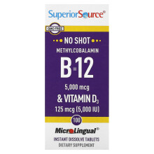 Superior Source, Metylocobalamina B-12 & Witamina D3, 100 Tabletek Mikro Lingwalnych Instant Dissolve