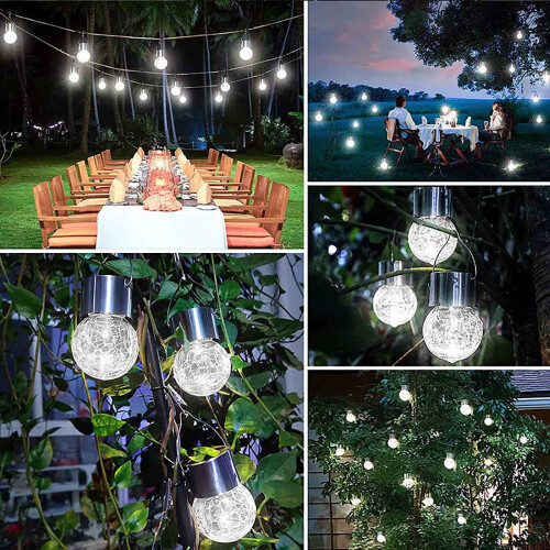 Solar Crackle Glass Rattan Pendant Light 1pc 1