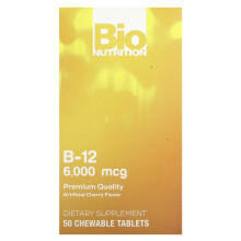 Bio Nutrition, Vitamin B-12, Cherry, 6 000 mcg, 50 žvýkacích tablet