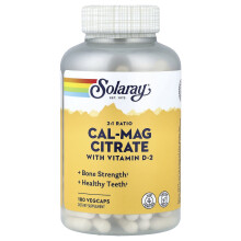 Solaray, Cal-Mag Citraat met Vitamine D-2, 2:1 Verhouding, 180 VegCaps