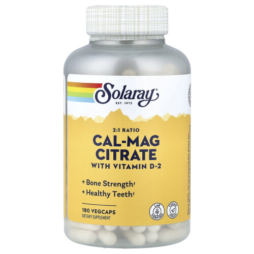 Solaray, Cal-Mag Citraatti Vitamiini D-2, 180 VegCaps