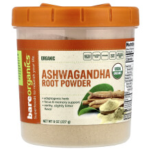BareOrganics, Organische Ashwagandha-Wurzel-Pulver, 8 oz (227 g)