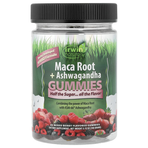 Irwin Naturals, Ρίζα της Μακά + Ashwagandha Γούμες, Μικτές Φρούτα, 42 Γούμες