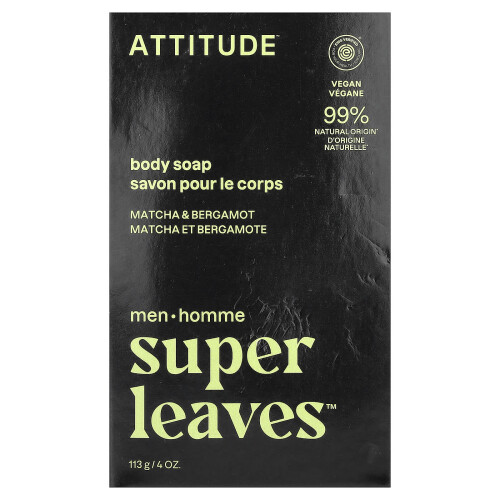 ATTITUDE, Υπερήφανοι Φύλλα, Σώμα Μπαρ Σαπουνιού, Για Άντρες, Matcha & Bergamot, 4 oz (113 g)