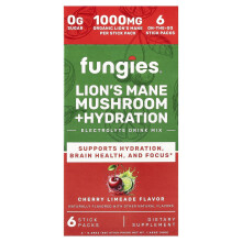 Fungies, Lion's Mane Mushroom + Hydratie, Elektrolyt Drink Mix, Cherry Limeade, 6 Stick Packs, 0,28 oz (8 g) Elke