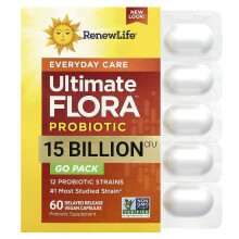 Renew Life, Ultimate Flora Everyday Care Probiotic, 15 Miljard CFU, 60 Vertraagde Uitgave Vegan Vetcaps