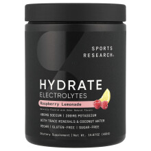 Sports Research, Hidrataatio Ioni, Raspberry Lemonade, 15.87 oz (450 g)