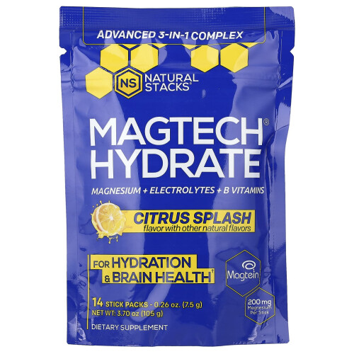 Natural Stacks, Magtech Hydrate, Citrus Splash, 14 Bustine, 0,26 oz (7,5 g) Ogni