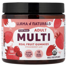 Llama Naturals, Vuxen baserad Multi, Riktiga Fruktgummies, Strawberry Jam, 120 Gummies