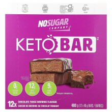 No Sugar Company, Keto Bar, Chocolate Fudge Brownie, 12 Barů, 40 g Každý