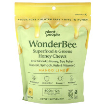 Plant People, WonderBee, Superfood & Greens Honey Chews, Mango Lime, 30 Chews