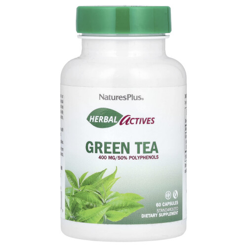 NaturesPlus, Activos Herbais, Chá Verde, 400 mg, 60 Cápsulas