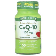 Nature's Truth, CoQ-10, Verhoogde Absorptie, 100 mg, 50 Snelle Vrijlating Softgels