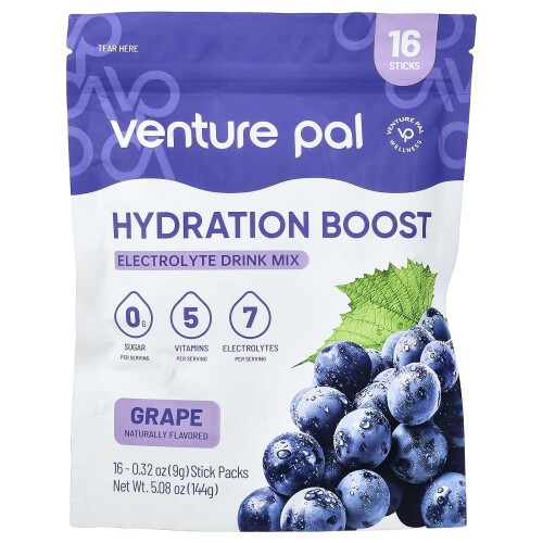 Venture Pal, Hydration Boost, Electrolyte Drink Mix, Grape, 16 Stick Packs, 0.32 oz (9 g) Each