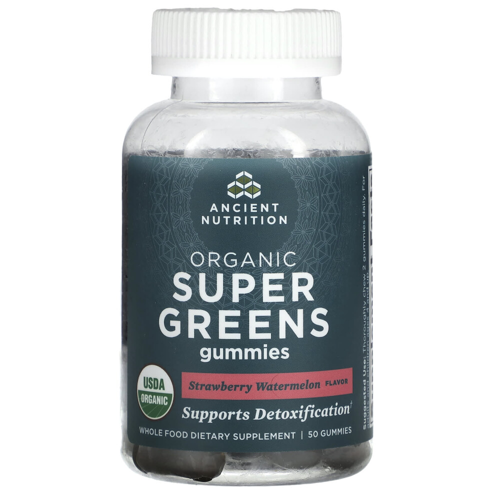 Ancient Nutrition , Organic Super Greens Gummies, Strawberry Watermelon, 50 Gummies