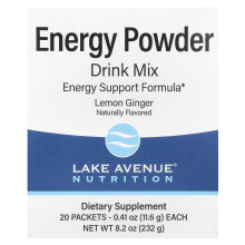 Lake Avenue Nutrition, Mistura de Bebida Energética em Pó, Limão Gengibre, 20 Pacotes, 0,41 oz (11,6 g) Cada