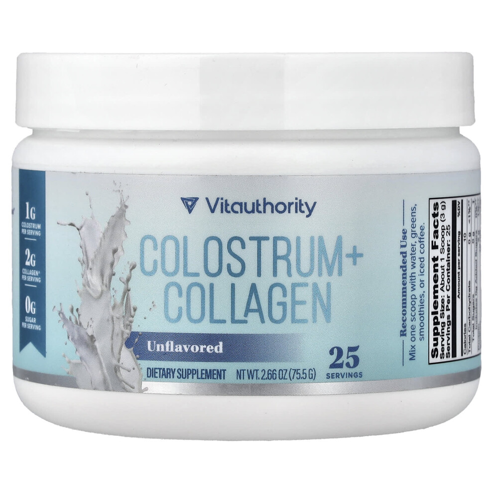 Vitauthority , Colostrum + Collagen, Unflavored, 2.66 Oz (75.5 G)