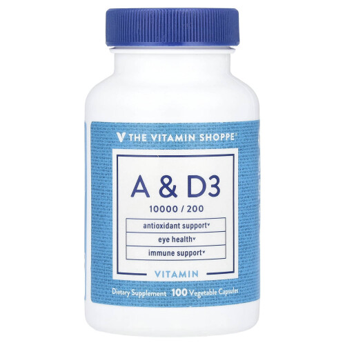 The Vitamin Shoppe, Βιταμίνη A & D3, 100 Βοτανογενούς Φύλλα