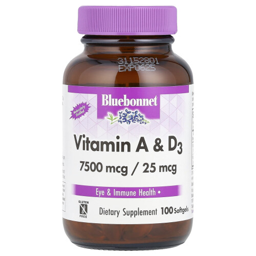 Bluebonnet Nutrition, Vitamina A e D3, 100 Softgéis