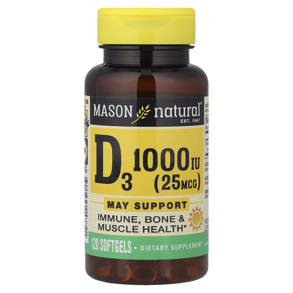 Mason Natural , Vitamin D3, 25 Mcg (1,000 Iu), 120 Softgels