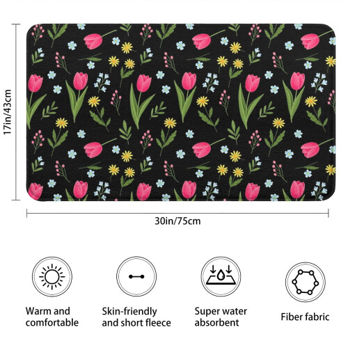 Χαλί μπάνιου Pioneer Flower Floral, αντιολισθητικό χαλάκι μικροϊνών με επένδυση από 2