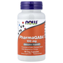 NOW Foods, PharmaGABA Met Magnesium Citraat, 100 mg, 90 Veg Capsules
