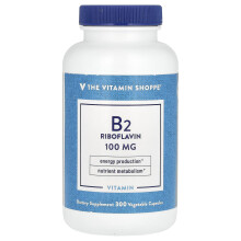 The Vitamin Shoppe, Vitamin B2 Riboflavin, 100 mg, 300 Zelených Kapišlí