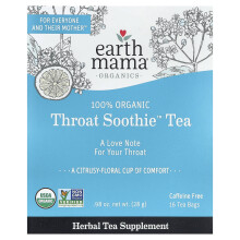 Earth Mama, Organics, Té de Soporte para la Garganta 100% Orgánico, Libre de Cafeína, 16 Bolsitas de Té, 0.98 oz (28 g)