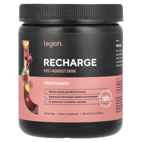 Legion Athletics, Recharge, Post-Workout Drink, Fruit Punch, 0,59 lbs (267 g)