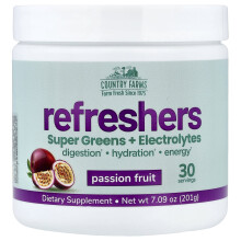 Country Farms, Refreshers, Super Greens + Electrolytes, Passion Fruit, 7,09 oz (201 g)